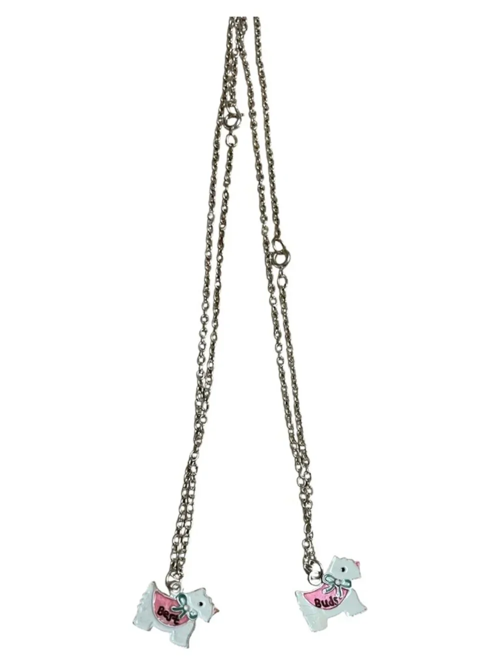 Y2K Best Buds Silver Tone Children's Matching Dog Friendship Pendant Necklaces